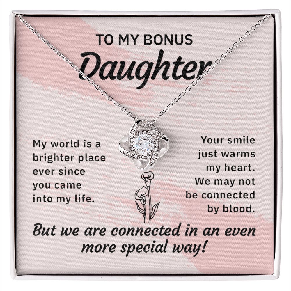 To My Bonus Daughter My World is a Brighter Place Infinity Knot Necklace Message Card-Express Your Love Gifts