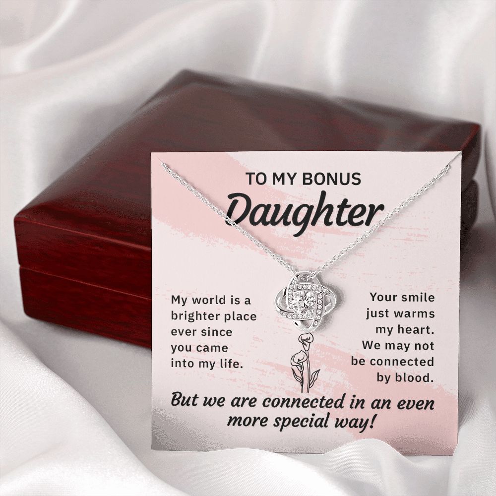 To My Bonus Daughter My World is a Brighter Place Infinity Knot Necklace Message Card-Express Your Love Gifts