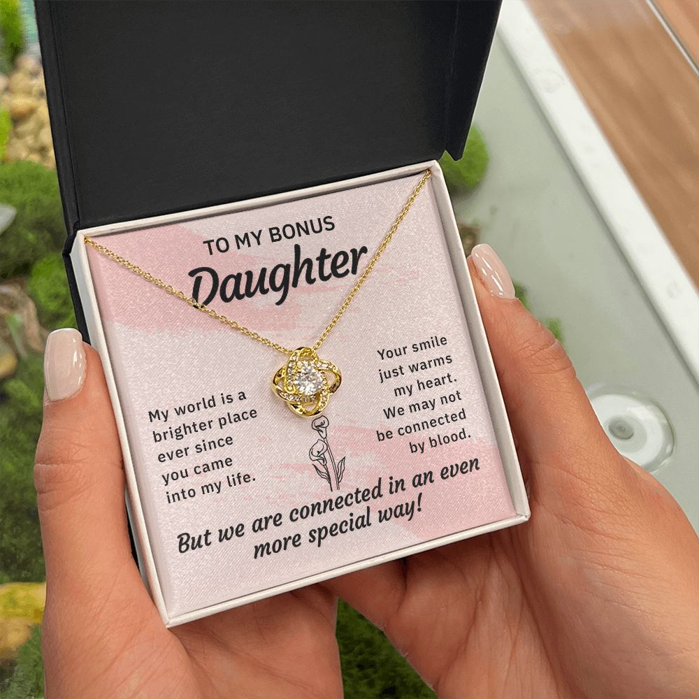 To My Bonus Daughter My World is a Brighter Place Infinity Knot Necklace Message Card-Express Your Love Gifts