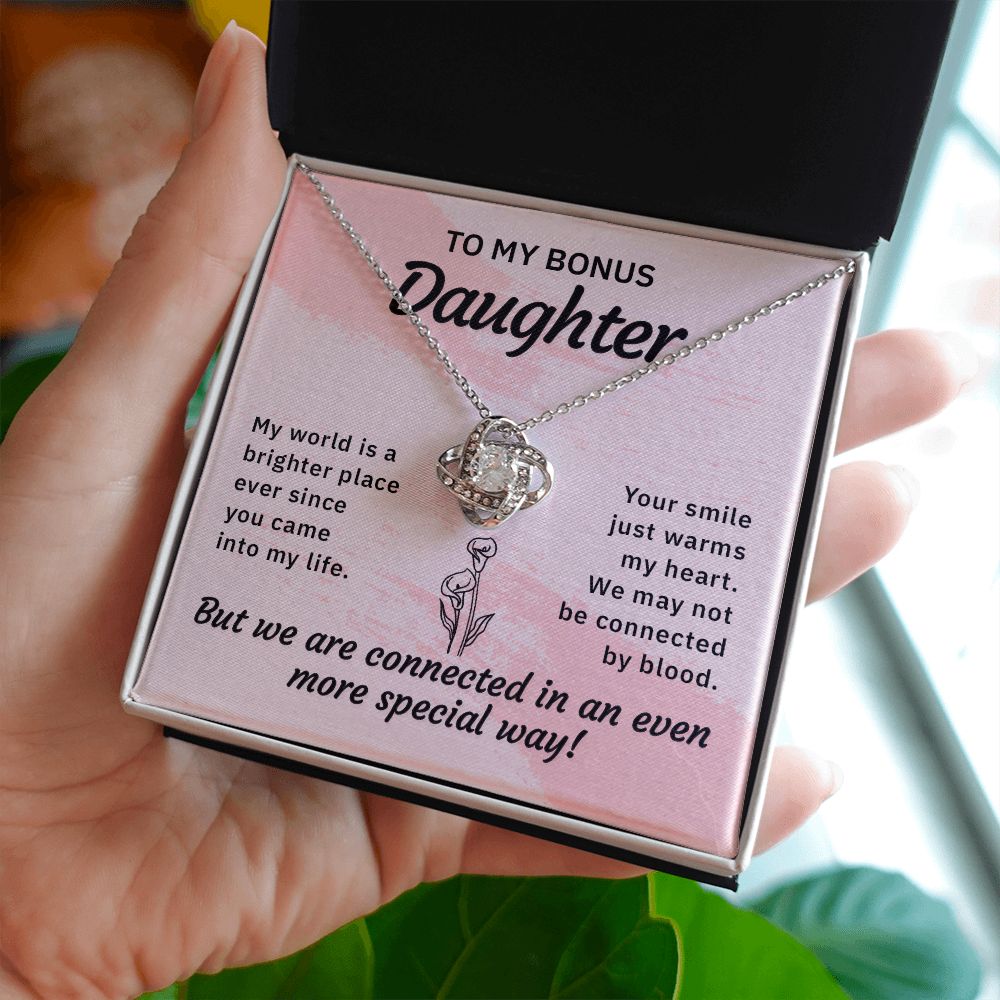 To My Bonus Daughter My World is a Brighter Place Infinity Knot Necklace Message Card-Express Your Love Gifts