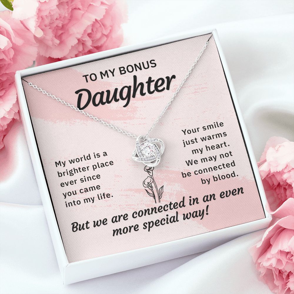 To My Bonus Daughter My World is a Brighter Place Infinity Knot Necklace Message Card-Express Your Love Gifts