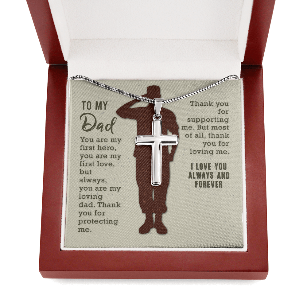 To My Dad You Are My First Hero Cross Card Necklace w Stainless Steel Pendant-Express Your Love Gifts