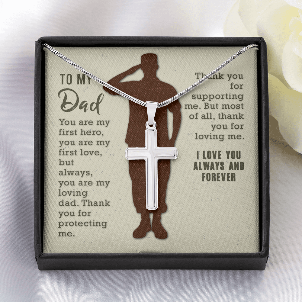 To My Dad You Are My First Hero Cross Card Necklace w Stainless Steel Pendant-Express Your Love Gifts