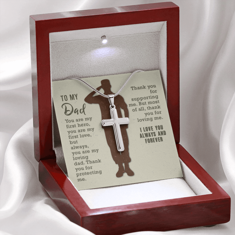 To My Dad You Are My First Hero Cross Card Necklace w Stainless Steel Pendant-Express Your Love Gifts