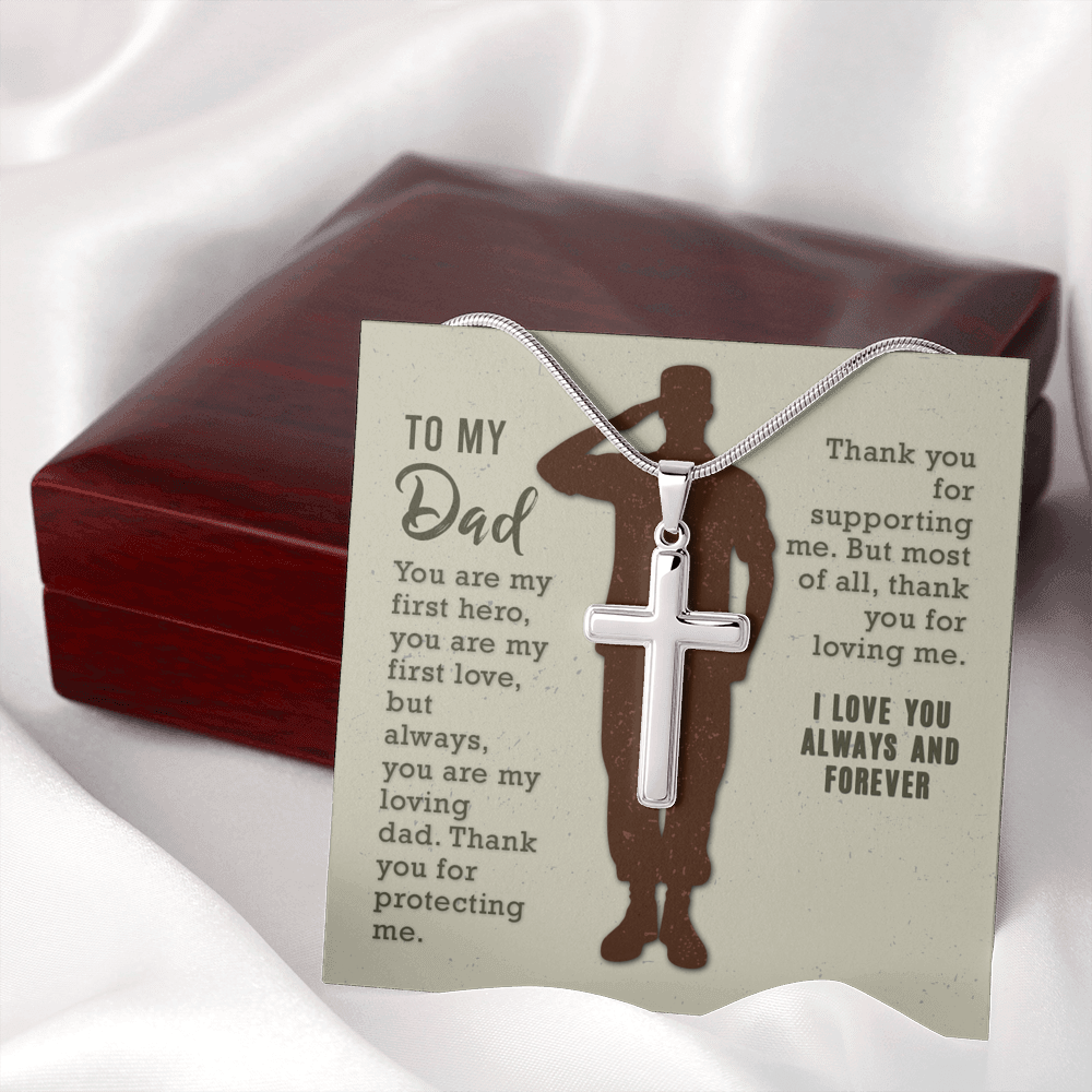To My Dad You Are My First Hero Cross Card Necklace w Stainless Steel Pendant-Express Your Love Gifts