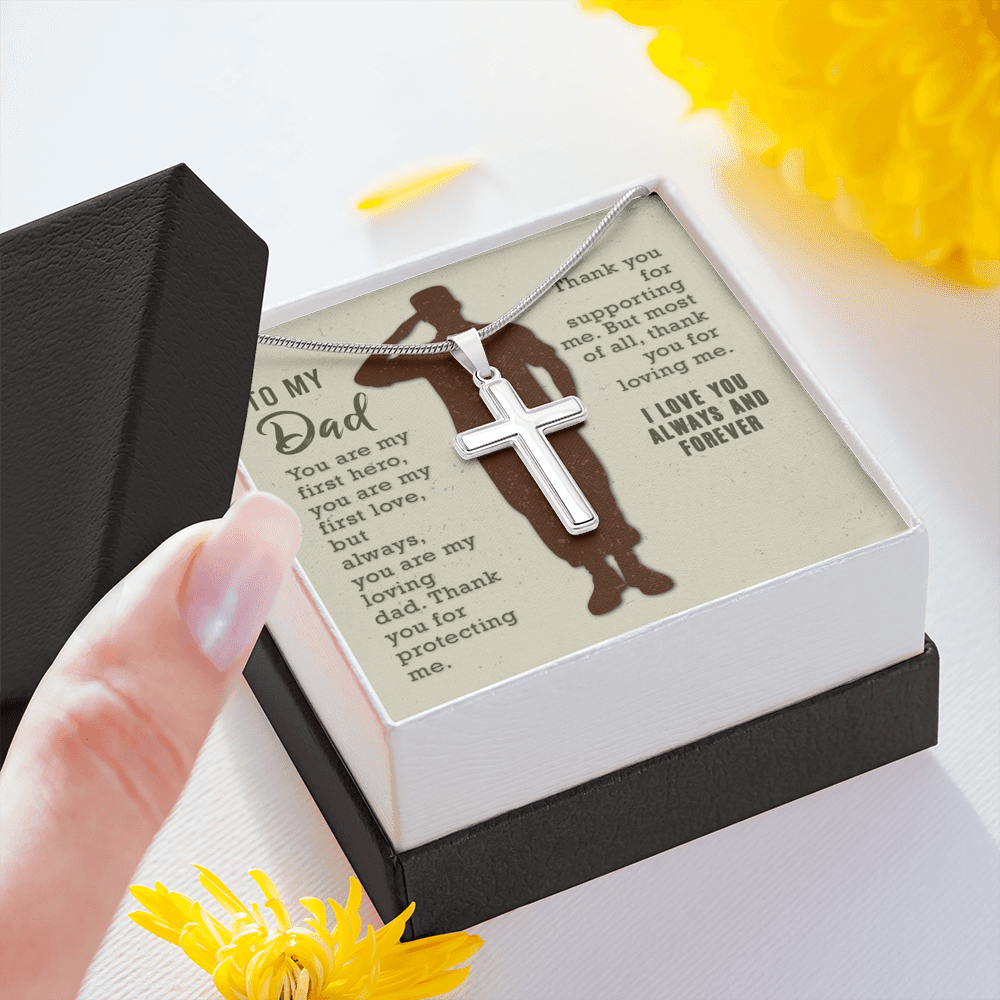 To My Dad You Are My First Hero Cross Card Necklace w Stainless Steel Pendant-Express Your Love Gifts