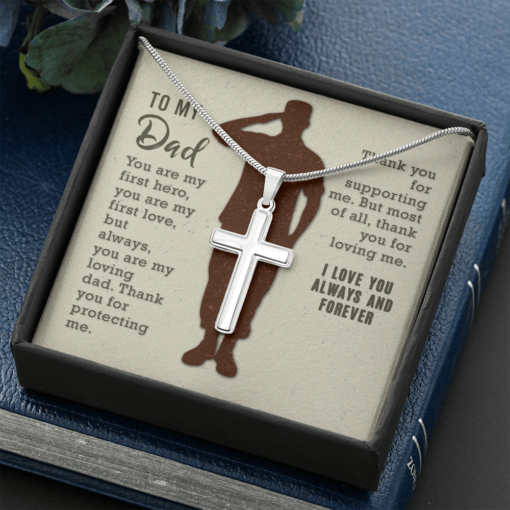 To My Dad You Are My First Hero Cross Card Necklace w Stainless Steel Pendant-Express Your Love Gifts