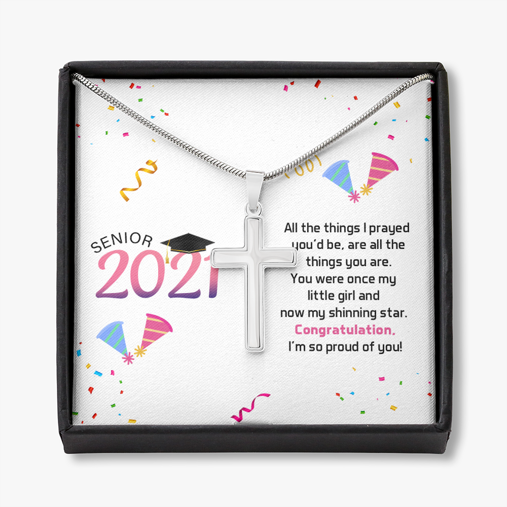 To My Daughter 2021 Graduation Message Cross Card Necklace w Stainless Steel Pendant-Express Your Love Gifts