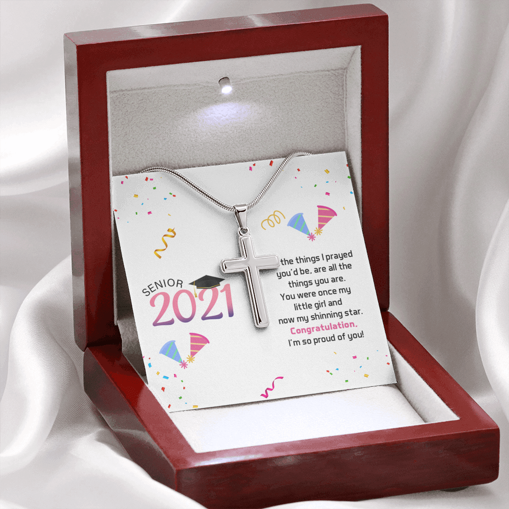 To My Daughter 2021 Graduation Message Cross Card Necklace w Stainless Steel Pendant-Express Your Love Gifts