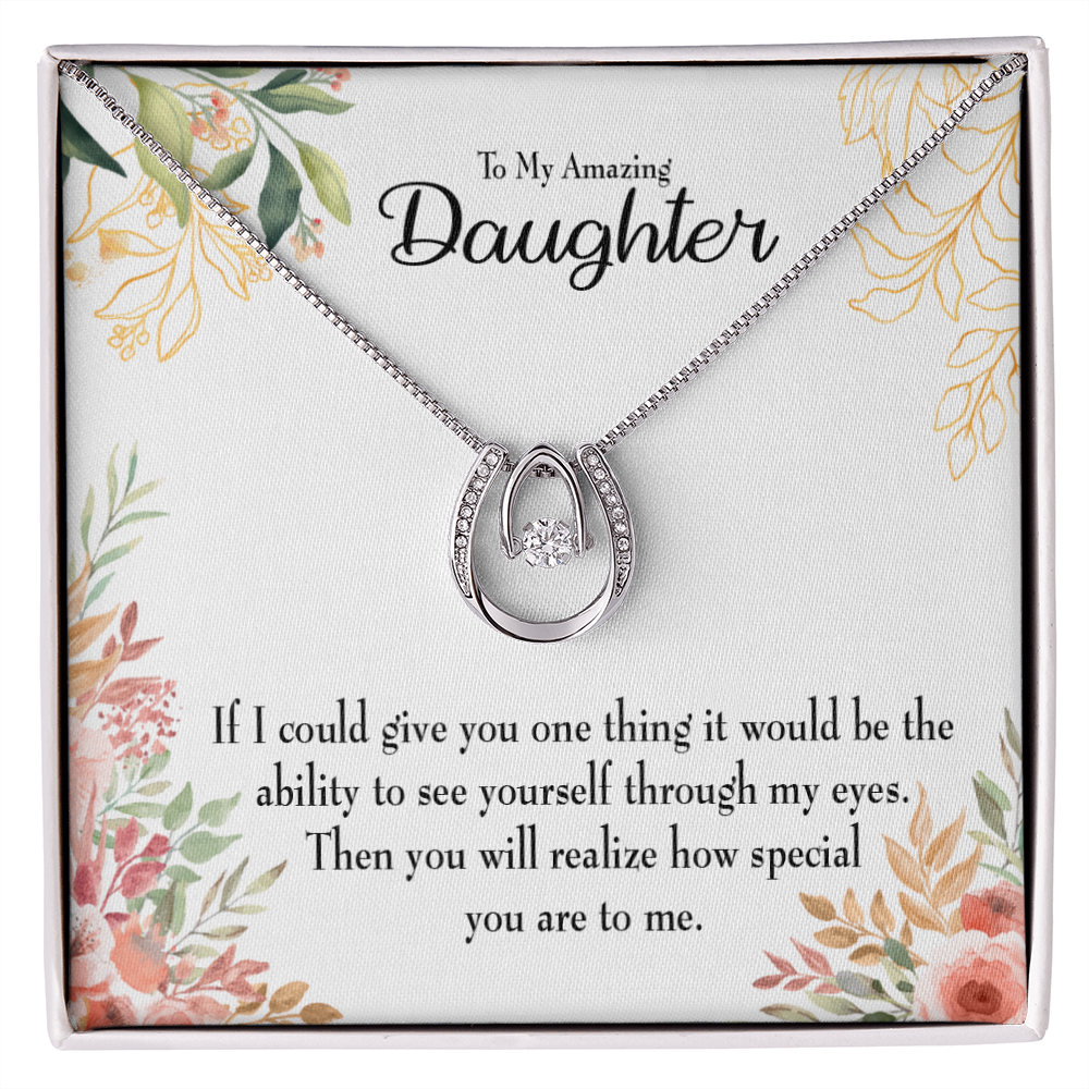 To My Daughter Ability to See Lucky Horseshoe Necklace Message Card 14k w CZ Crystals-Express Your Love Gifts