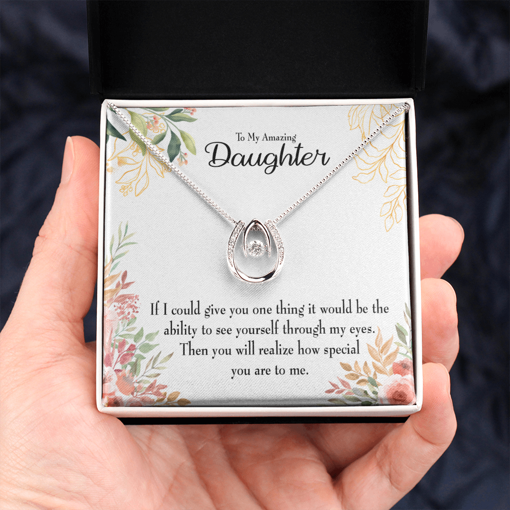 To My Daughter Ability to See Lucky Horseshoe Necklace Message Card 14k w CZ Crystals-Express Your Love Gifts