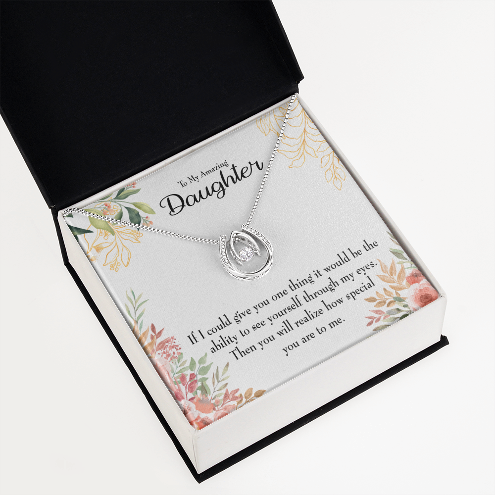 To My Daughter Ability to See Lucky Horseshoe Necklace Message Card 14k w CZ Crystals-Express Your Love Gifts