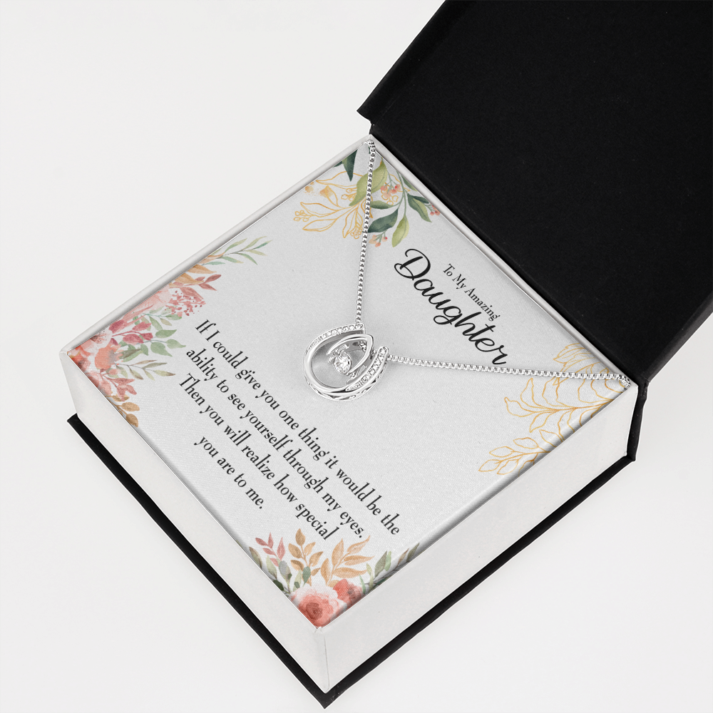 To My Daughter Ability to See Lucky Horseshoe Necklace Message Card 14k w CZ Crystals-Express Your Love Gifts