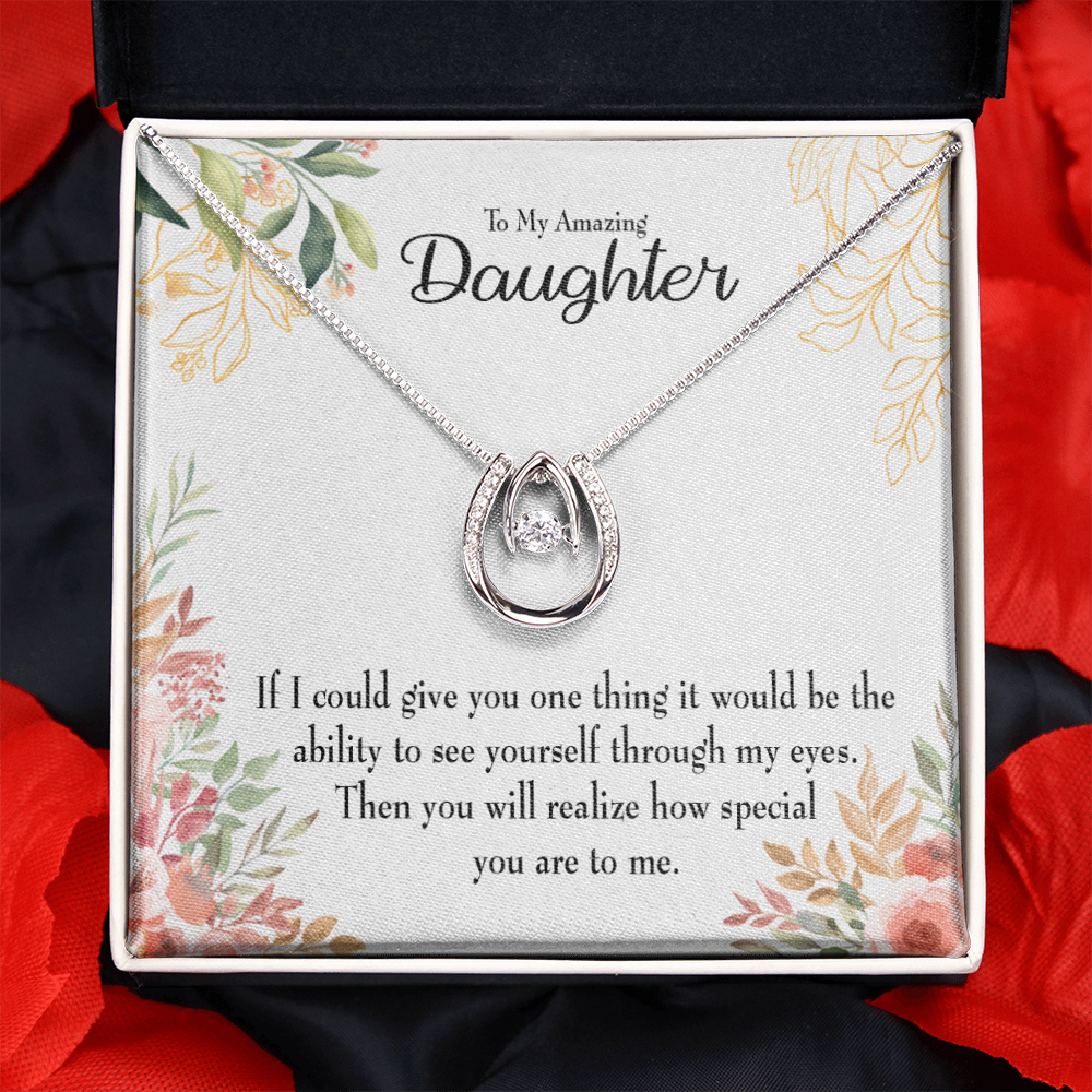To My Daughter Ability to See Lucky Horseshoe Necklace Message Card 14k w CZ Crystals-Express Your Love Gifts