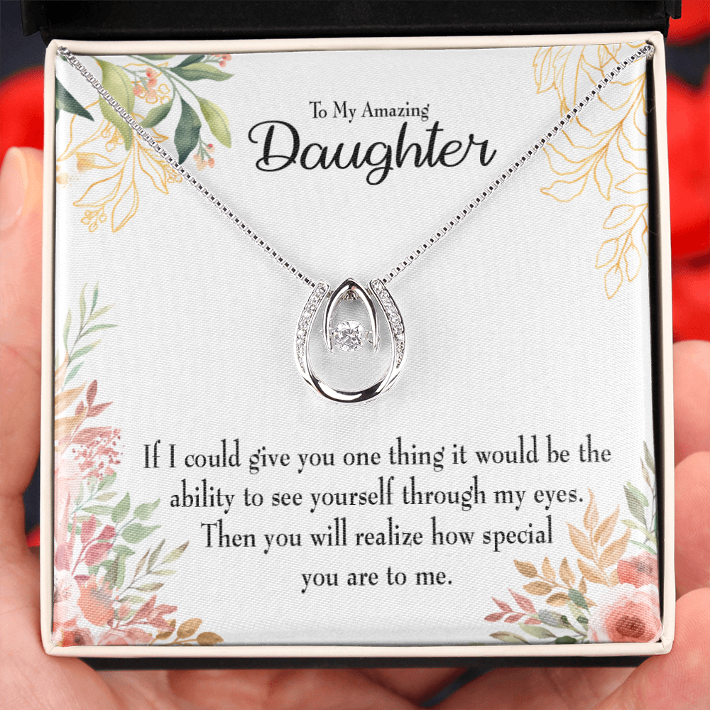 To My Daughter Ability to See Lucky Horseshoe Necklace Message Card 14k w CZ Crystals-Express Your Love Gifts