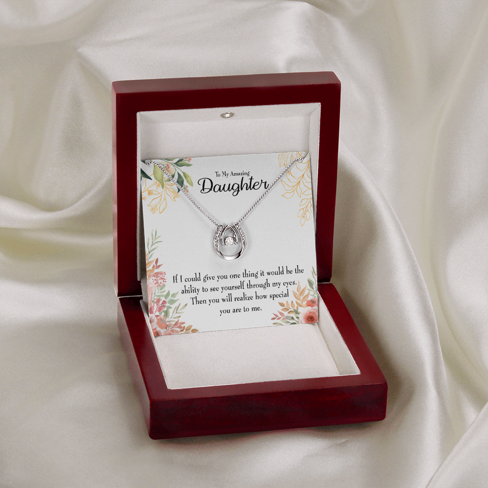 To My Daughter Ability to See Lucky Horseshoe Necklace Message Card 14k w CZ Crystals-Express Your Love Gifts