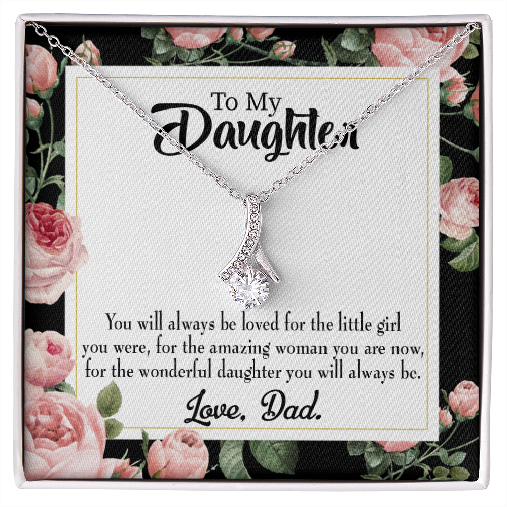 To My Daughter Always Be Dad's Little Girl Alluring Ribbon Necklace Message Card-Express Your Love Gifts
