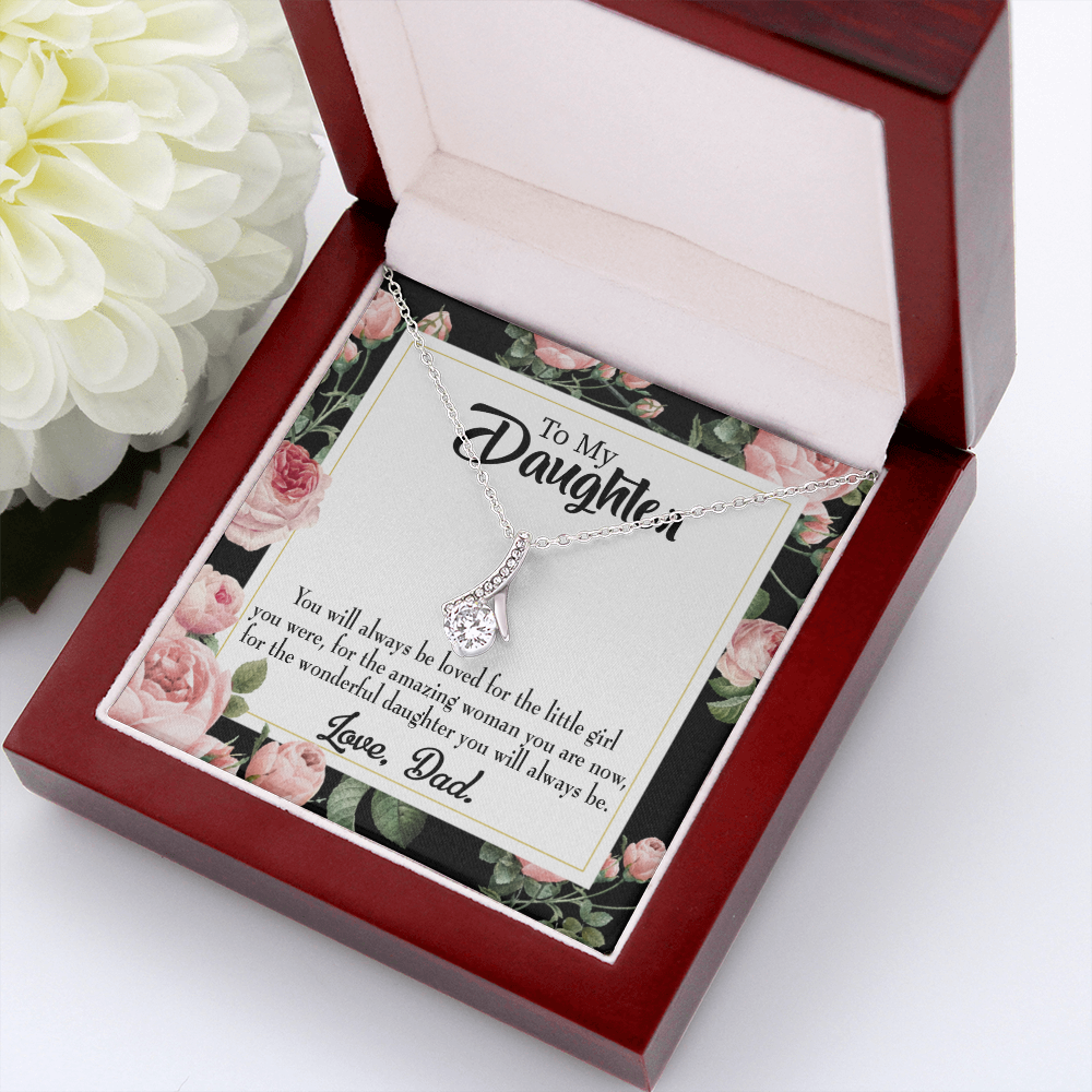 To My Daughter Always Be Dad's Little Girl Alluring Ribbon Necklace Message Card-Express Your Love Gifts