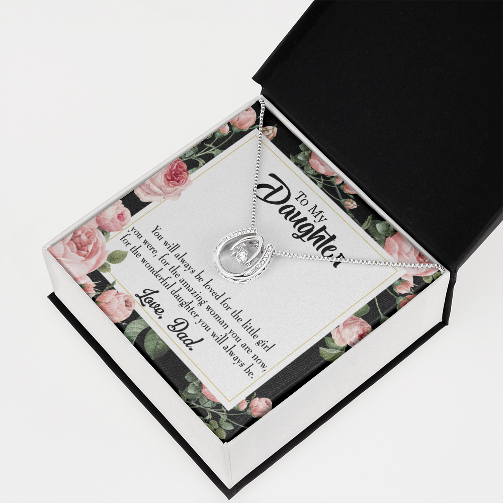 To My Daughter Always be Dad's Little Girl Lucky Horseshoe Necklace Message Card 14k w CZ Crystals-Express Your Love Gifts