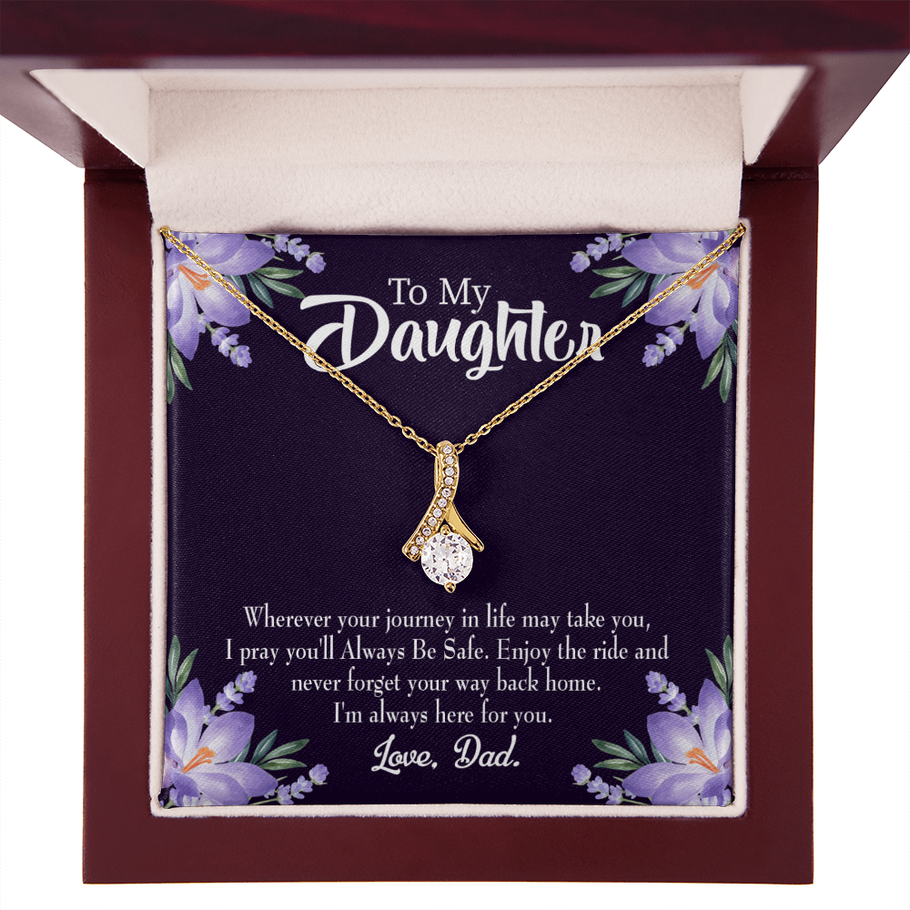 To My Daughter Always be Safe From Dad Alluring Ribbon Necklace Message Card-Express Your Love Gifts