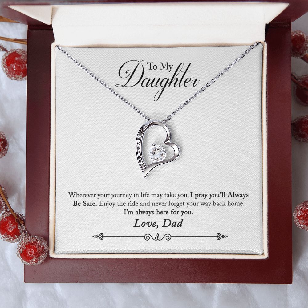 To My Daughter Always Be Safe From Dad Forever Necklace w Message Card-Express Your Love Gifts