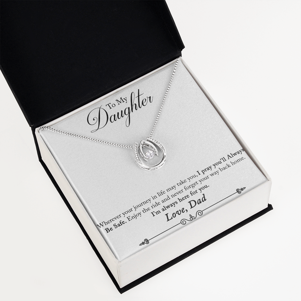 To My Daughter Always Be Safe Horseshoe Necklace Message Card 14k w CZ Crystals-Express Your Love Gifts