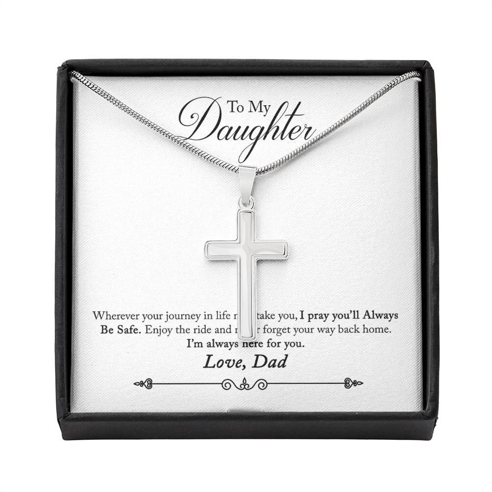 To My Daughter Always Be Safe Message Cross Card Necklace w Stainless Steel Pendant-Express Your Love Gifts