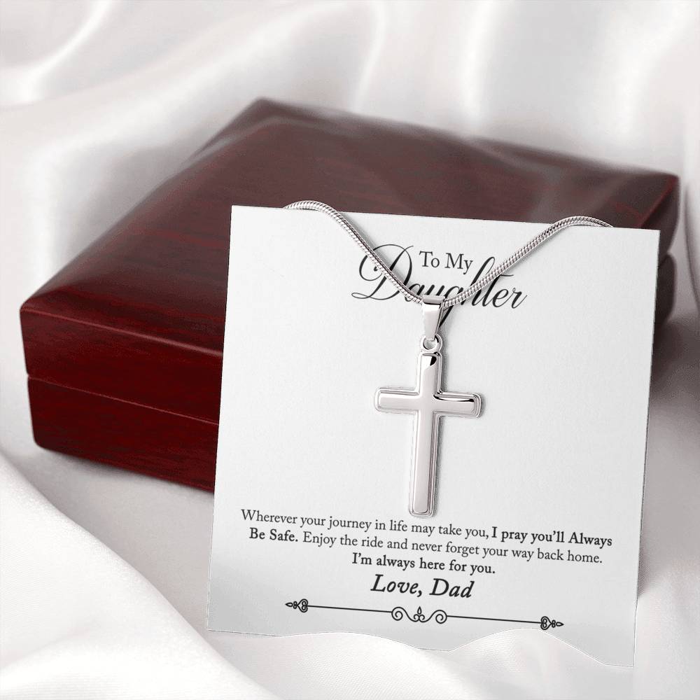 To My Daughter Always Be Safe Message Cross Card Necklace w Stainless Steel Pendant-Express Your Love Gifts