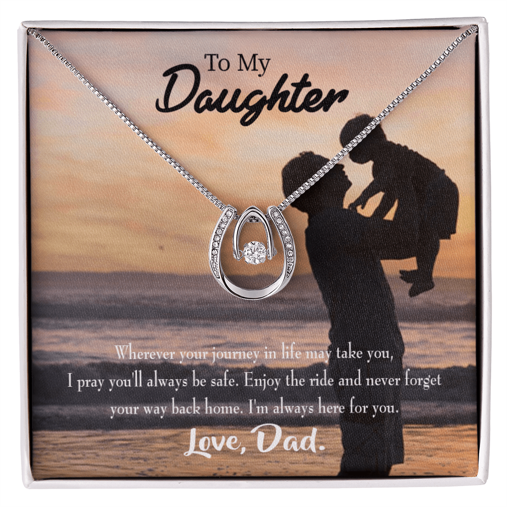 To My Daughter Always Here For You From Dad Lucky Horseshoe Necklace Message Card 14k w CZ Crystals-Express Your Love Gifts