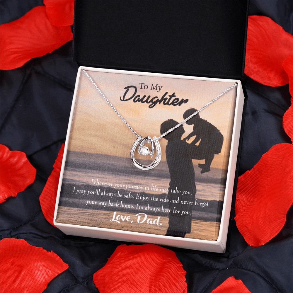 To My Daughter Always Here For You From Dad Lucky Horseshoe Necklace Message Card 14k w CZ Crystals-Express Your Love Gifts