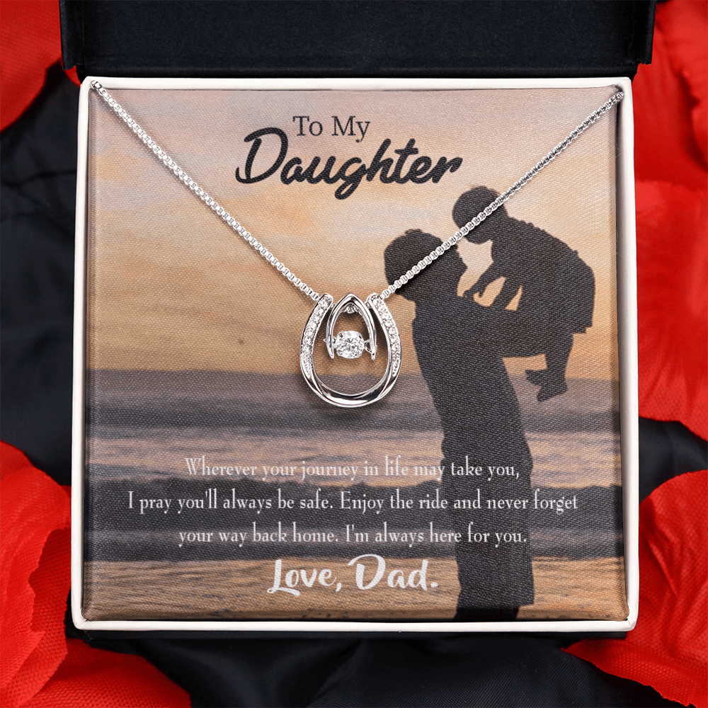 To My Daughter Always Here For You From Dad Lucky Horseshoe Necklace Message Card 14k w CZ Crystals-Express Your Love Gifts