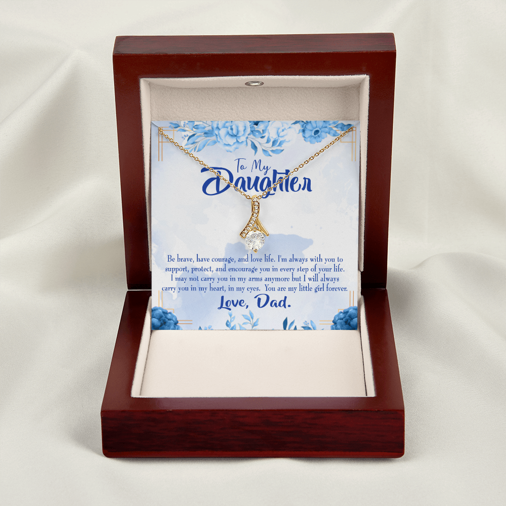 To My Daughter Always in Dad's Heart Alluring Ribbon Necklace Message Card-Express Your Love Gifts