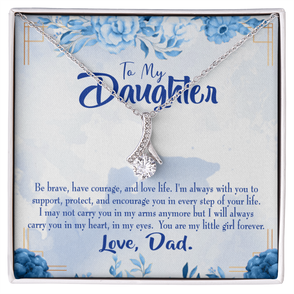 To My Daughter Always in Dad's Heart Alluring Ribbon Necklace Message Card-Express Your Love Gifts