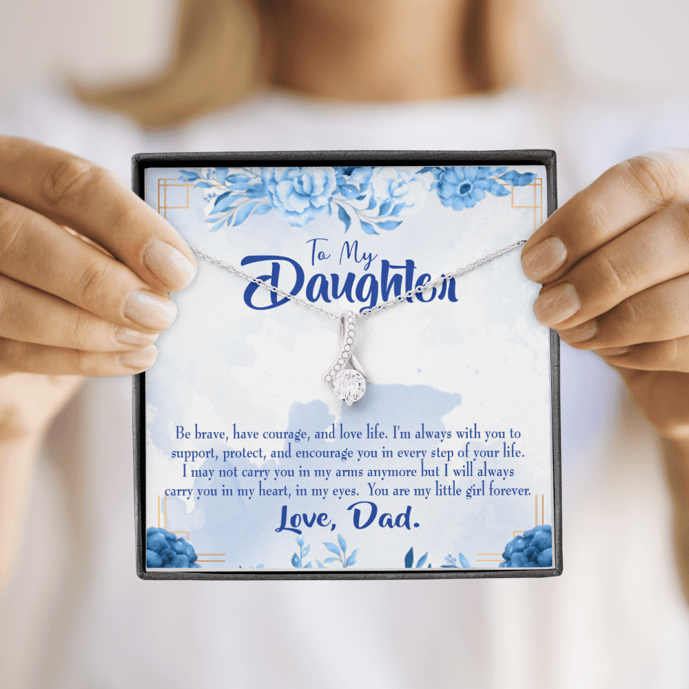 To My Daughter Always in Dad's Heart Alluring Ribbon Necklace Message Card-Express Your Love Gifts