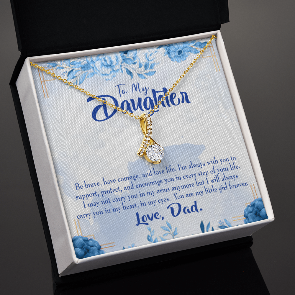 To My Daughter Always in Dad's Heart Alluring Ribbon Necklace Message Card-Express Your Love Gifts