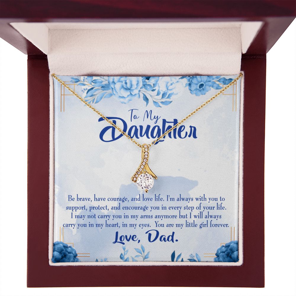 To My Daughter Always in Dad's Heart Alluring Ribbon Necklace Message Card-Express Your Love Gifts