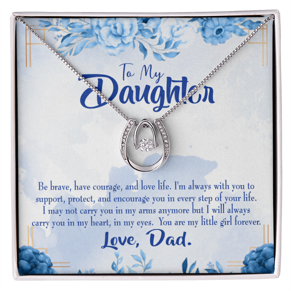 To My Daughter Always in Dad's Heart Lucky Horseshoe Necklace Message Card 14k w CZ Crystals-Express Your Love Gifts