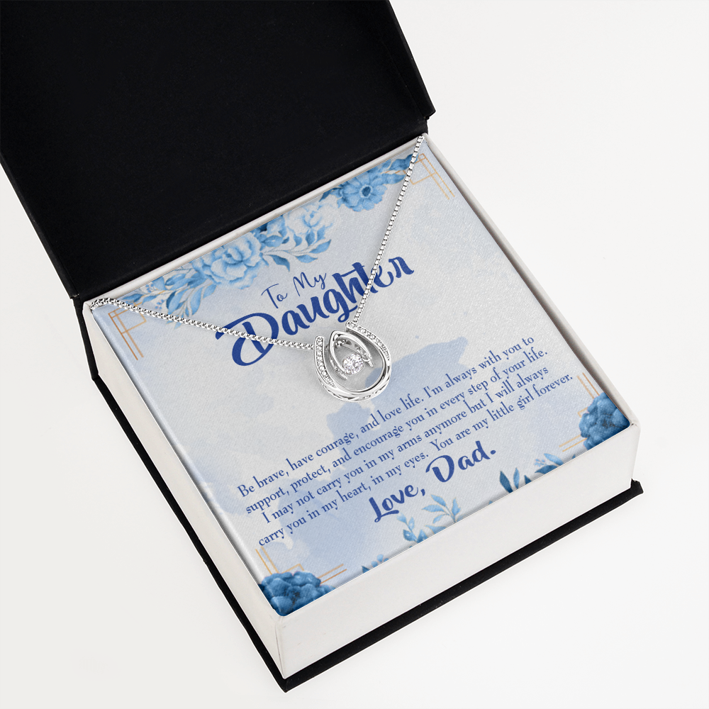 To My Daughter Always in Dad's Heart Lucky Horseshoe Necklace Message Card 14k w CZ Crystals-Express Your Love Gifts