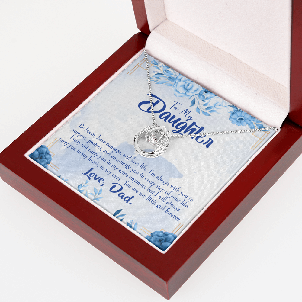 To My Daughter Always in Dad's Heart Lucky Horseshoe Necklace Message Card 14k w CZ Crystals-Express Your Love Gifts
