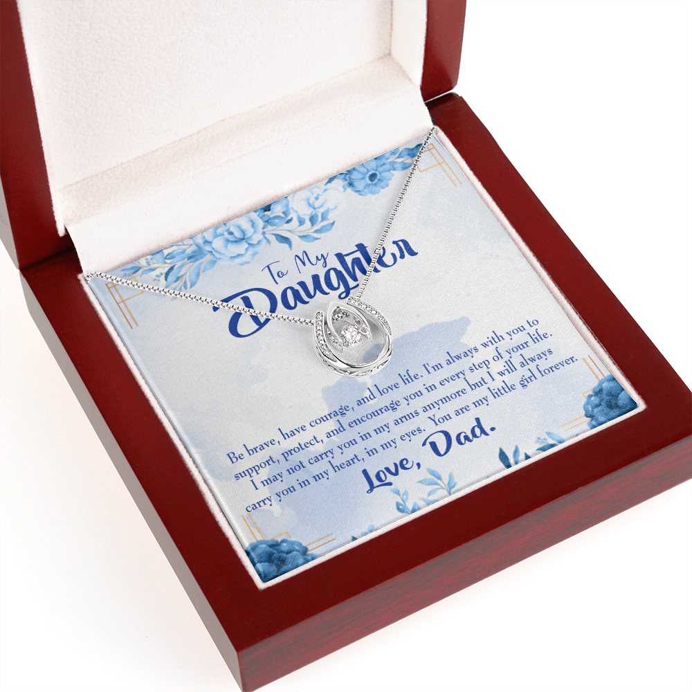 To My Daughter Always in Dad's Heart Lucky Horseshoe Necklace Message Card 14k w CZ Crystals-Express Your Love Gifts
