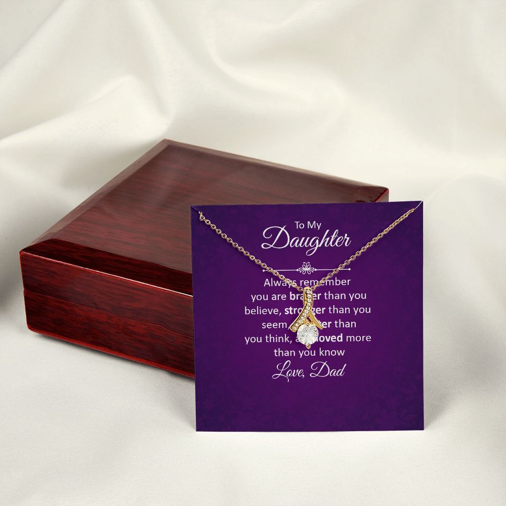 To My Daughter Always Remember Alluring Ribbon Necklace Message Card-Express Your Love Gifts