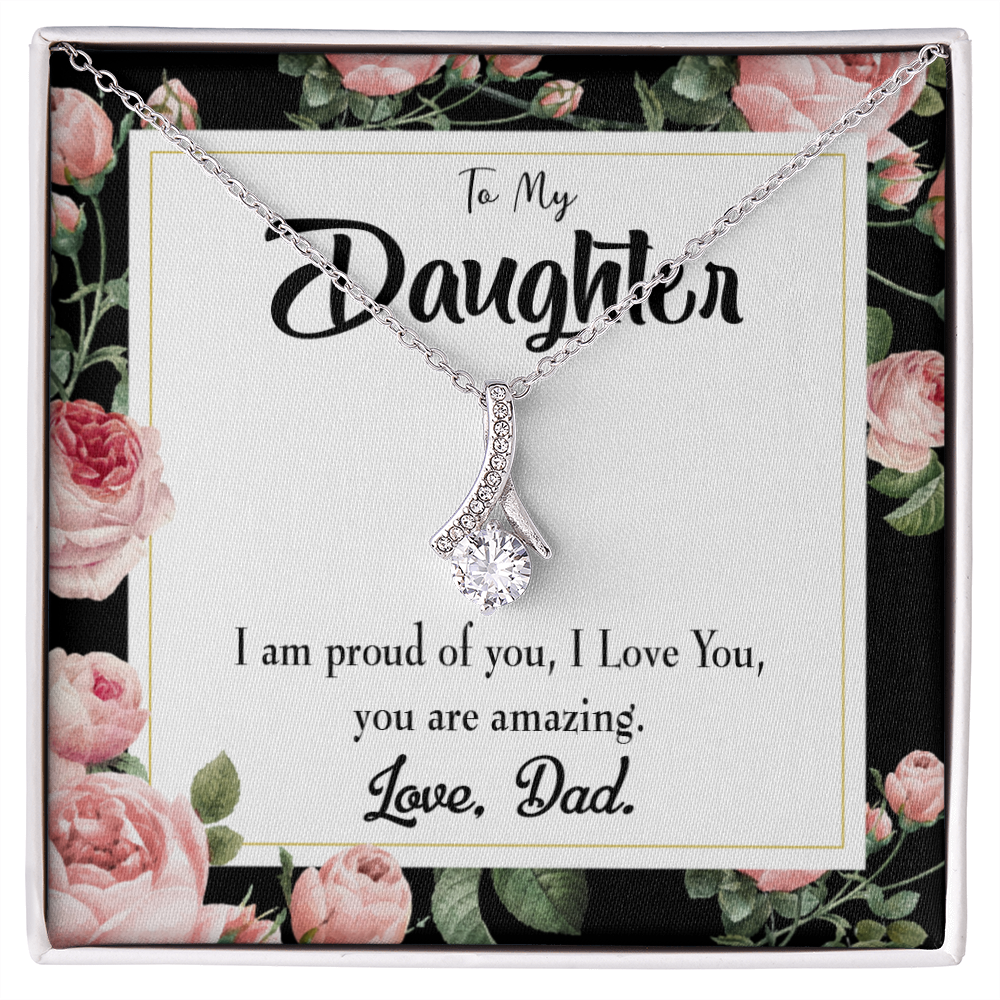 To My Daughter Amazing Daughter From Dad Alluring Ribbon Necklace Message Card-Express Your Love Gifts