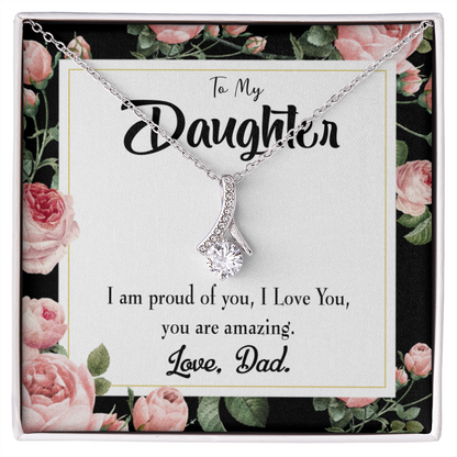 To My Daughter Amazing Daughter From Dad Alluring Ribbon Necklace Message Card-Express Your Love Gifts