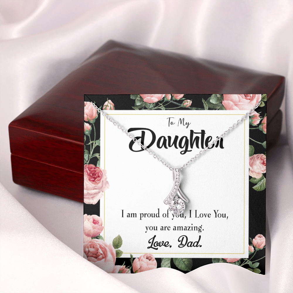 To My Daughter Amazing Daughter From Dad Alluring Ribbon Necklace Message Card-Express Your Love Gifts