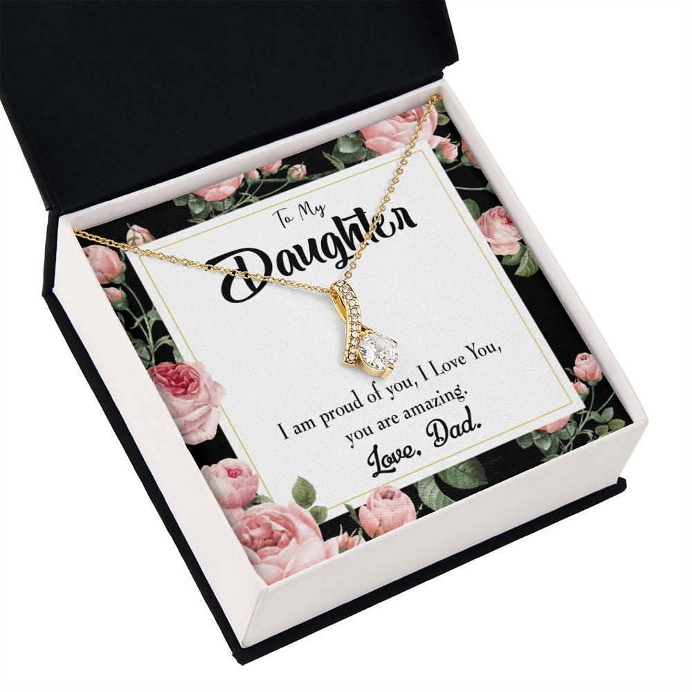 To My Daughter Amazing Daughter From Dad Alluring Ribbon Necklace Message Card-Express Your Love Gifts