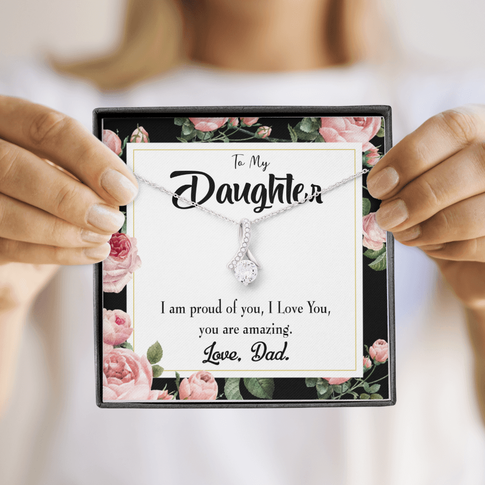 To My Daughter Amazing Daughter From Dad Alluring Ribbon Necklace Message Card-Express Your Love Gifts