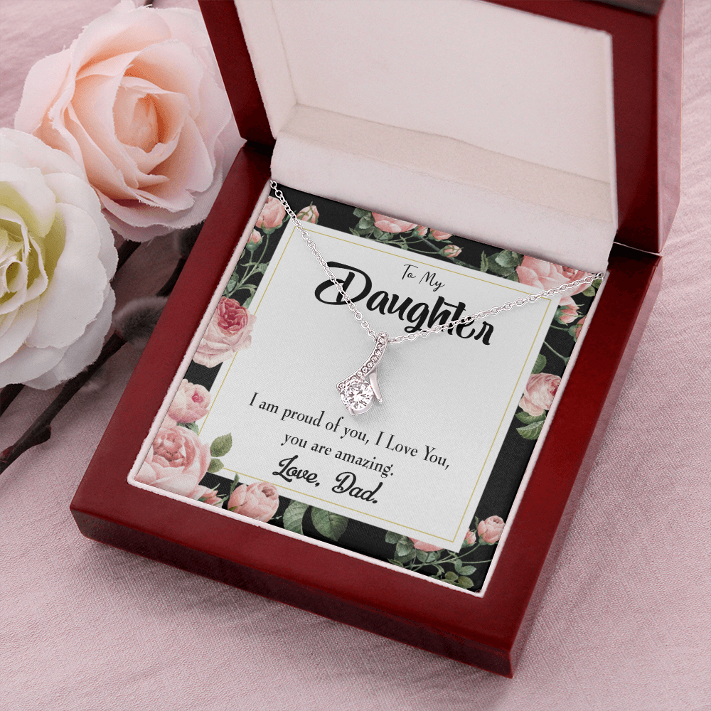 To My Daughter Amazing Daughter From Dad Alluring Ribbon Necklace Message Card-Express Your Love Gifts
