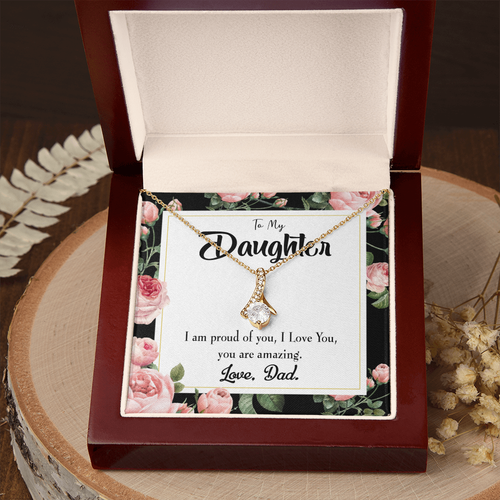 To My Daughter Amazing Daughter From Dad Alluring Ribbon Necklace Message Card-Express Your Love Gifts