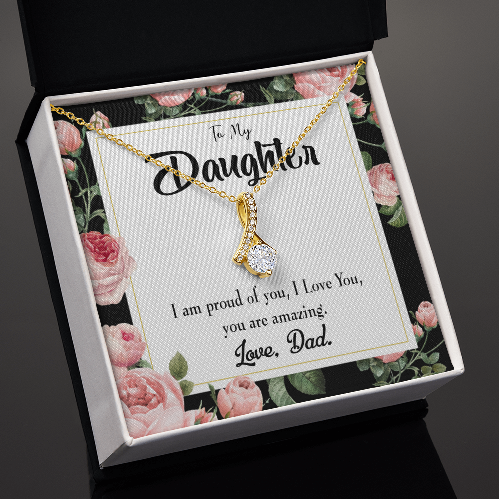 To My Daughter Amazing Daughter From Dad Alluring Ribbon Necklace Message Card-Express Your Love Gifts