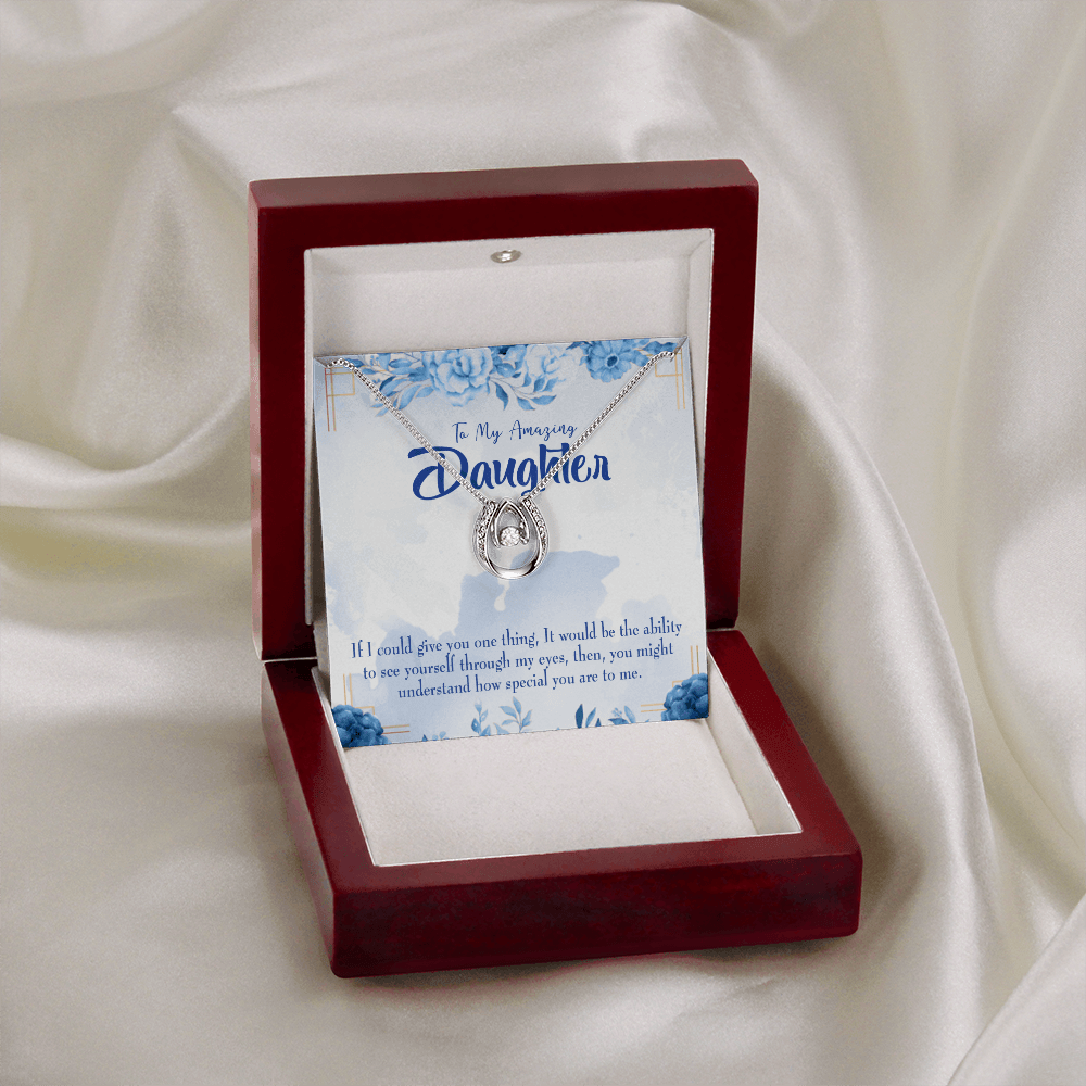 To My Daughter Amazing Daughter Lucky Horseshoe Necklace Message Card 14k w CZ Crystals-Express Your Love Gifts